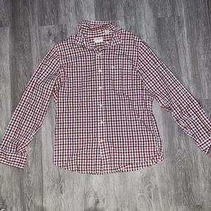 Dockers Shirt Mens M Medium Button-Down Red Plaid Soft No Wrinkle Long Sleeve